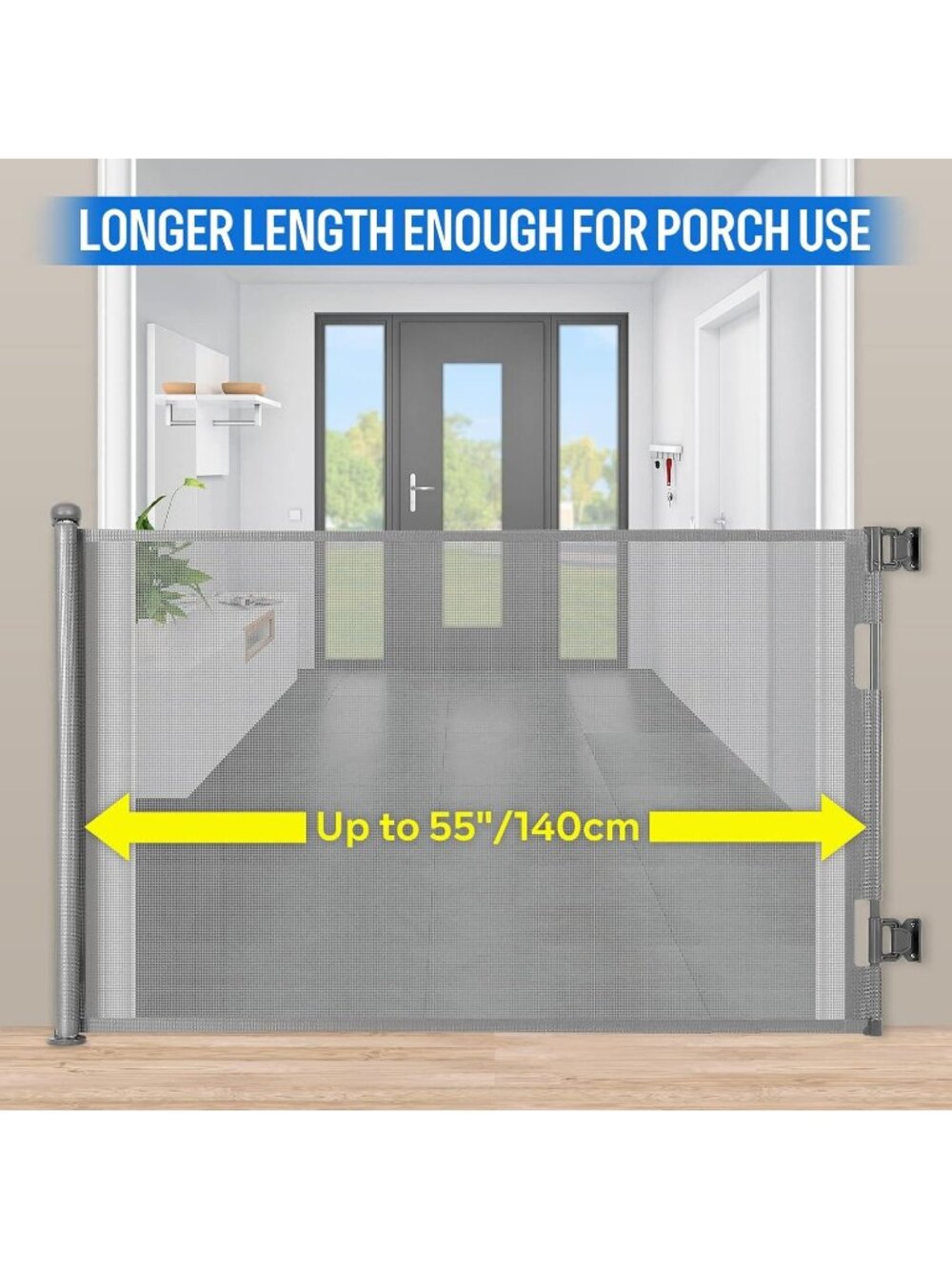 33" Retractable Baby Gate Gray 55" Wide Mesh Pet Dog Safety Gate Indoor/Out - Picture 7 of 9